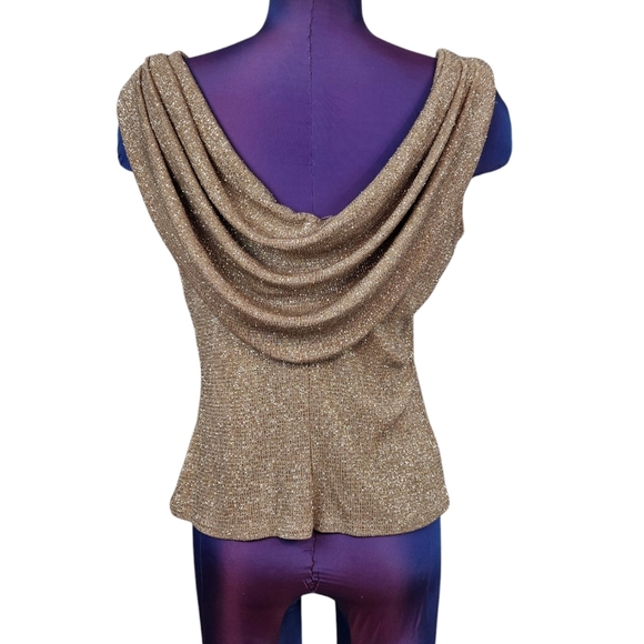 Vintage Onyx Nite Gold Sparkly Cowl Neck‎ Stretch Evening Blouse Size Large I27 - Picture 8 of 8